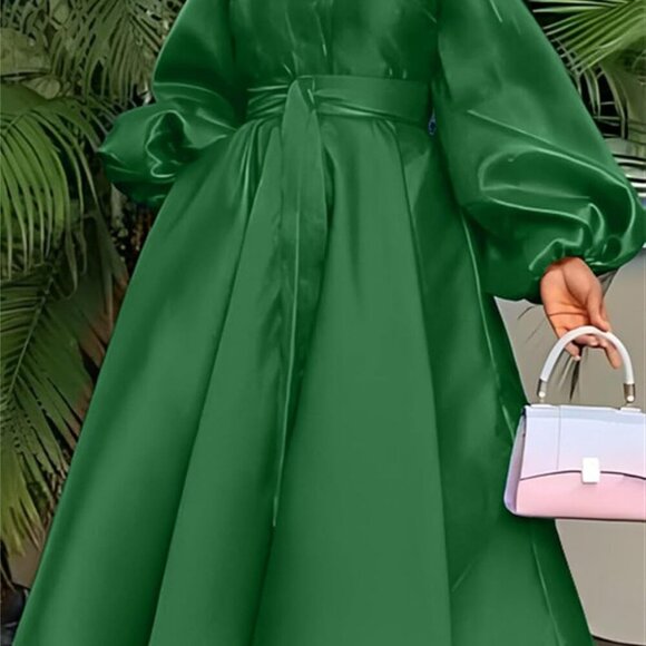 Casual Church Dresses for Women Satin Long Sleeve A Line Semi Formal Fit Maxi Lo - Picture 4 of 5